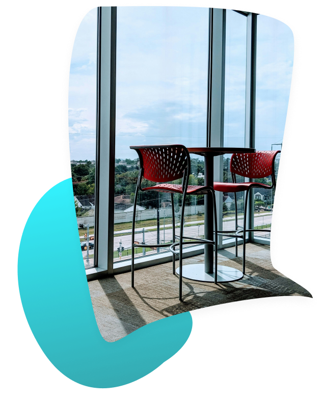 Graphic of stools in front of large, expansive windows