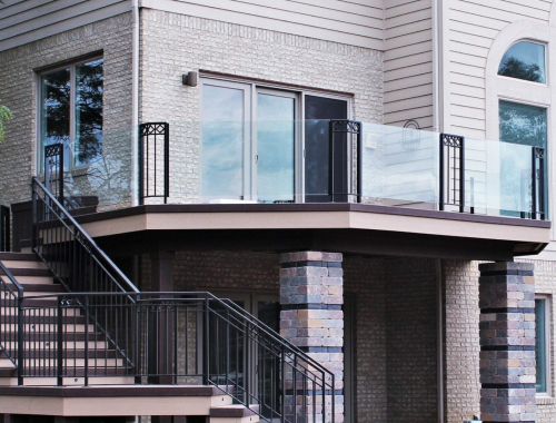 Modern building with crystal clear glass railings