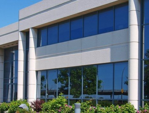 Office building exterior with a wide array of windows