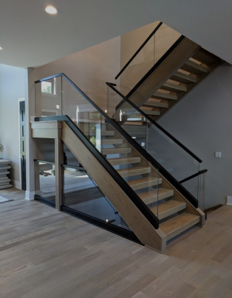 Stairwell with glass railings