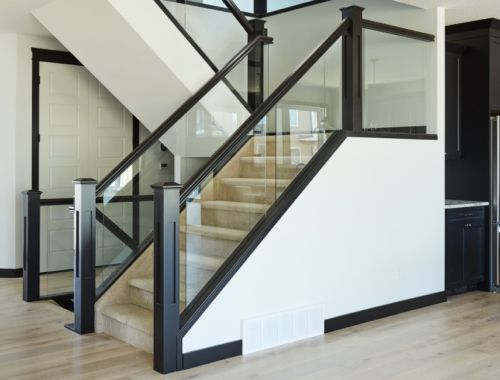 Interior stairway with glass railings