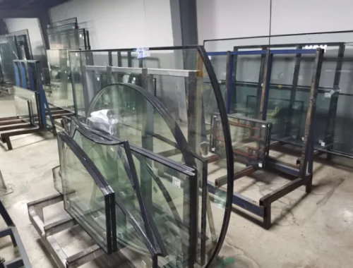 Glass panels in storage