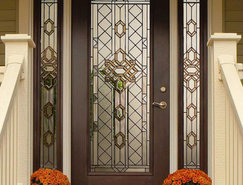 Front door with diamond patterned glass design